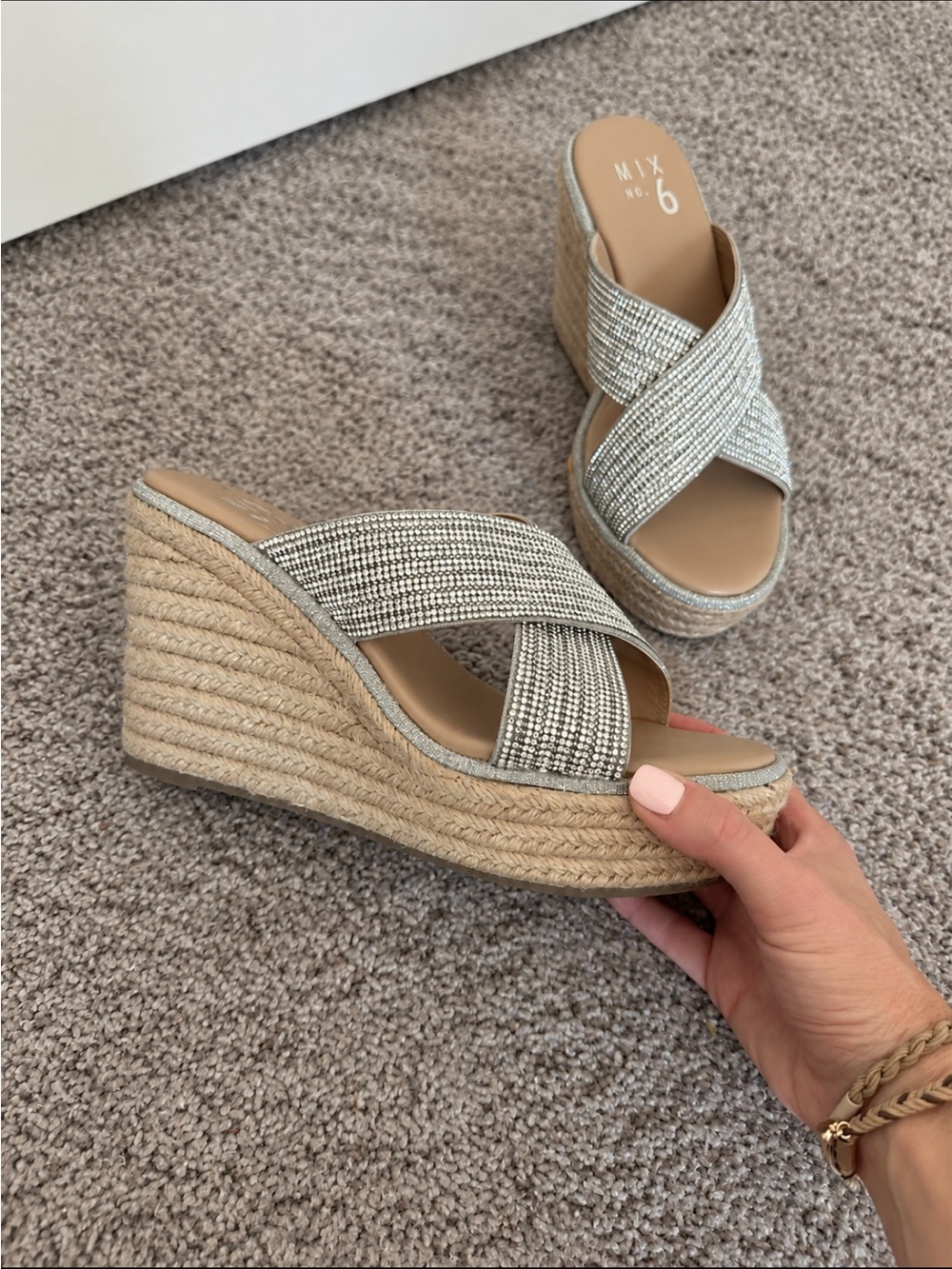 Mix No. 6 Silver Crisscross Espadrille Wedge Sandals. Worn twice.